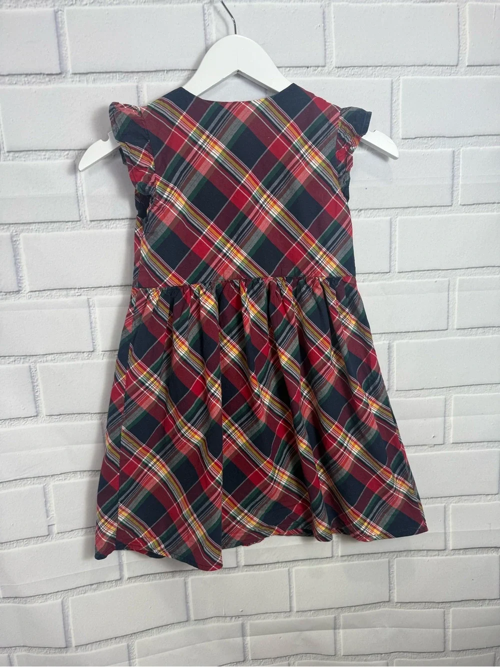 Gymboree Girls Size 8 cotton Plaid Ruffle Sleeve Button Front Dress